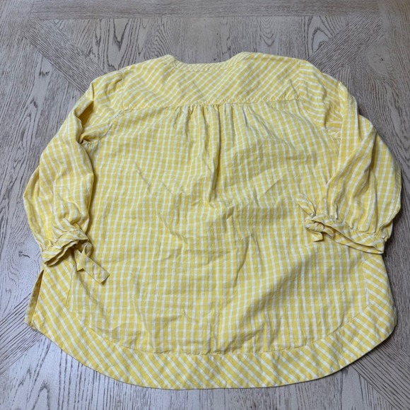 Crown & Ivy Women's Size Large Yellow Gingham Tie‎ Sleeve V-neck Blouse Top - Picture 3 of 8